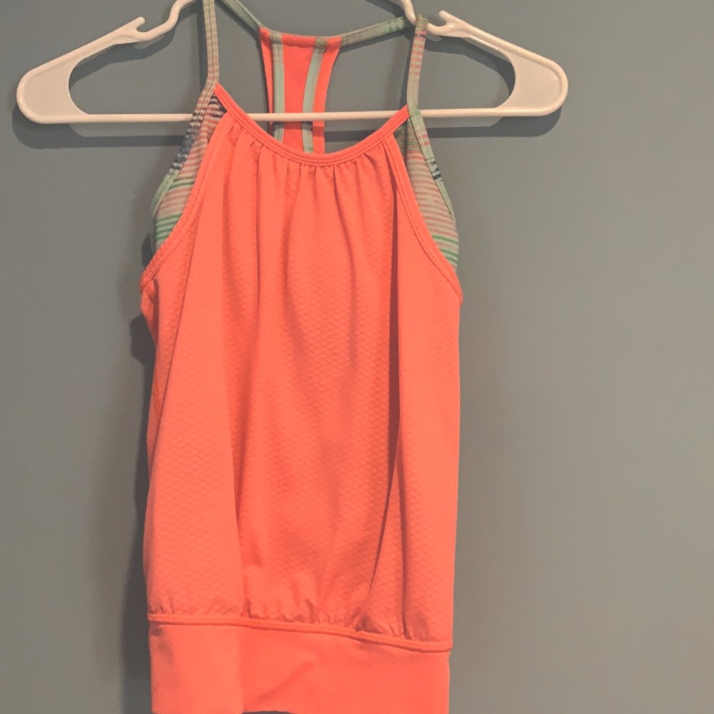 Ivivva pink/orange workout tank with built in sports bra and tank top *size 7